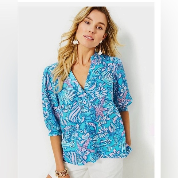 Lilly Pulitzer Tops - Lilly Pulitzer Mialeigh Amalfi Blue Sound the Sirens
